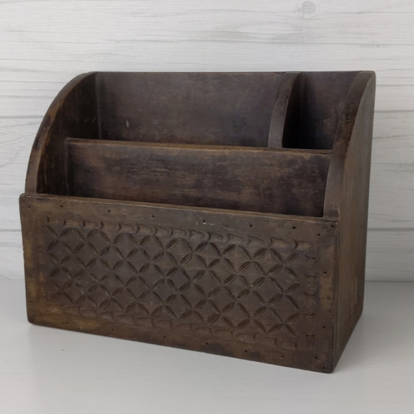 Vintage Other - Vintage Solid Wood Carved Desk Organizer Boho